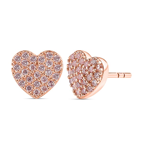 9K Rose Gold SGL Certified Natural Pink Diamond Stud Heart Earrings 0. ...