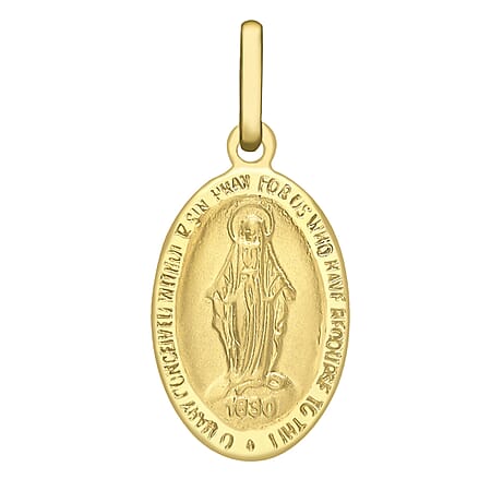 9K Yellow Gold 11mm x 23mm Holy Mary Oval Reversible Pendant