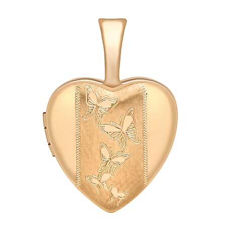 9K Rose Gold 12mm x 18mm Etched Butterfly Detail Heart Locket 9K Rose Gold 12mm x 18mm Etched Butterfly Detail Heart Locket