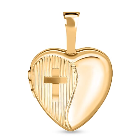 9K Rose Gold 12mm x 18mm Etched Cross Detail Heart Locket