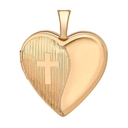 9K White Gold 20mm x 25mm Etched Cross Detail Heart Locket