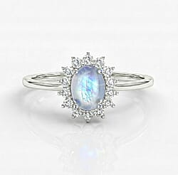 Designer Inspired Birthstone Halo Ring in Sterling Silver