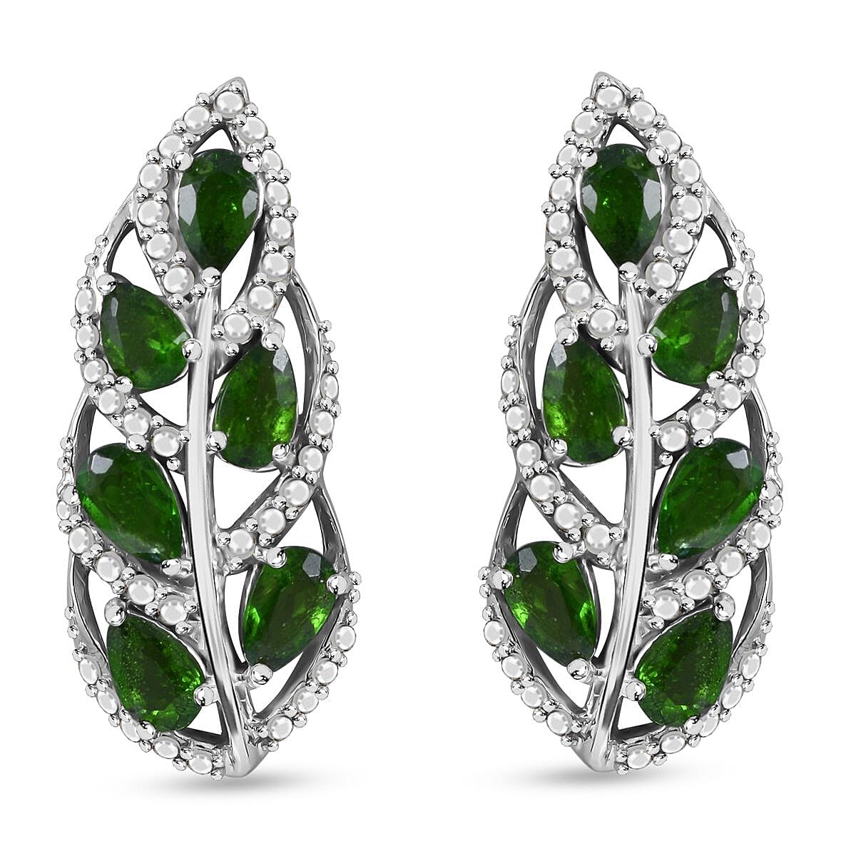 Natural Chrome Diopside Earrings in Rhodium Overlay Sterling Silver 1.80 Ct.