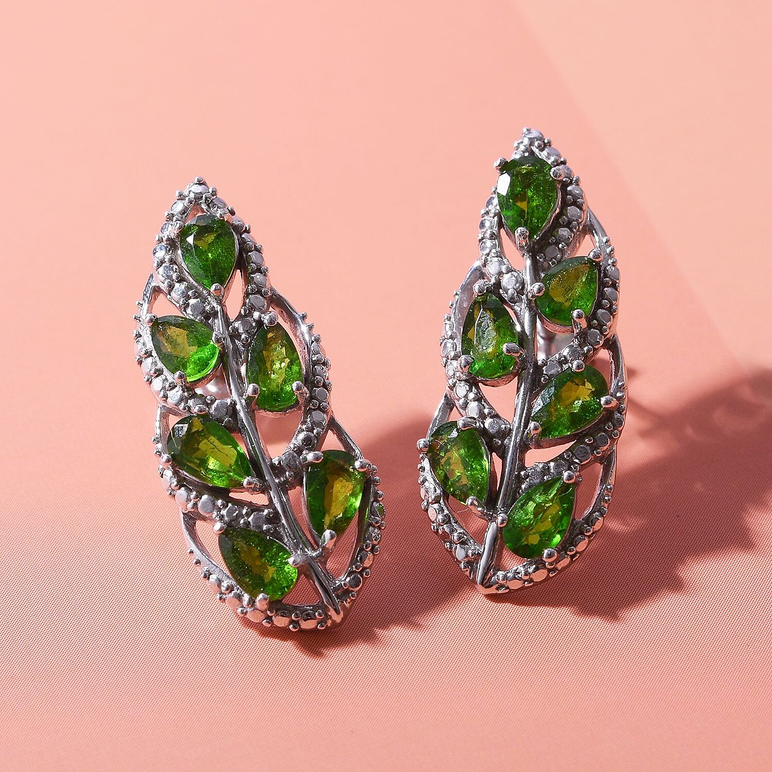 Natural Chrome Diopside Earrings in Rhodium Overlay Sterling Silver 1.80 Ct.