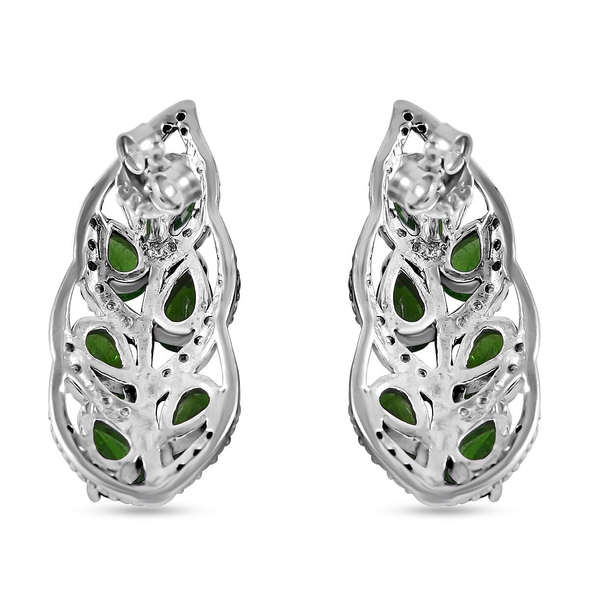 Natural Chrome Diopside Earrings in Rhodium Overlay Sterling Silver 1.80 Ct.