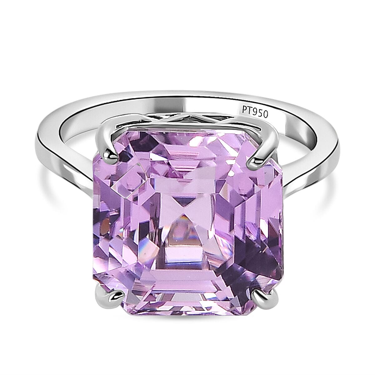 950 Platinum AAAA Patroke Kunzite (Asscher Cut) Solitaire Ring 10.14 Ct, Platinum Wt. 5.00 Gms.