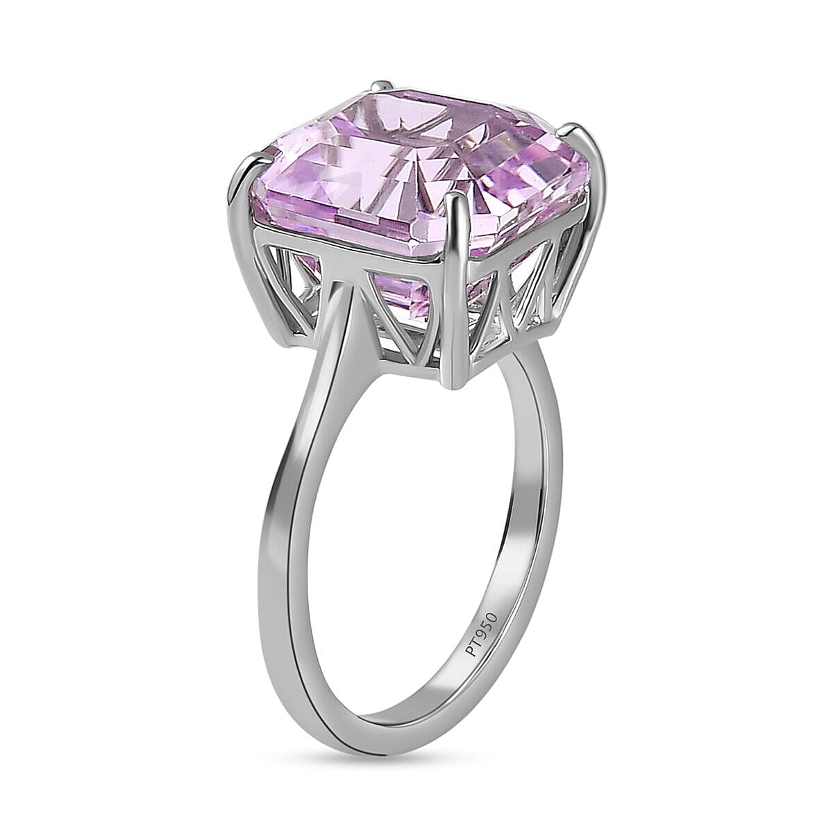 950 Platinum AAAA Patroke Kunzite (Asscher Cut) Solitaire Ring 10.14 Ct, Platinum Wt. 5.00 Gms.