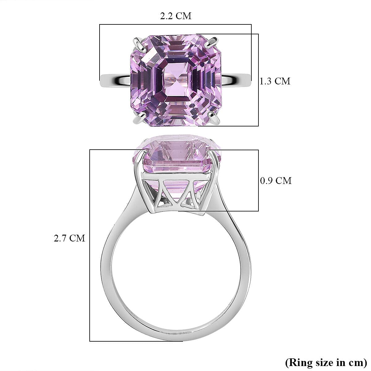 950 Platinum AAAA Patroke Kunzite (Asscher Cut) Solitaire Ring 10.14 Ct, Platinum Wt. 5.00 Gms.