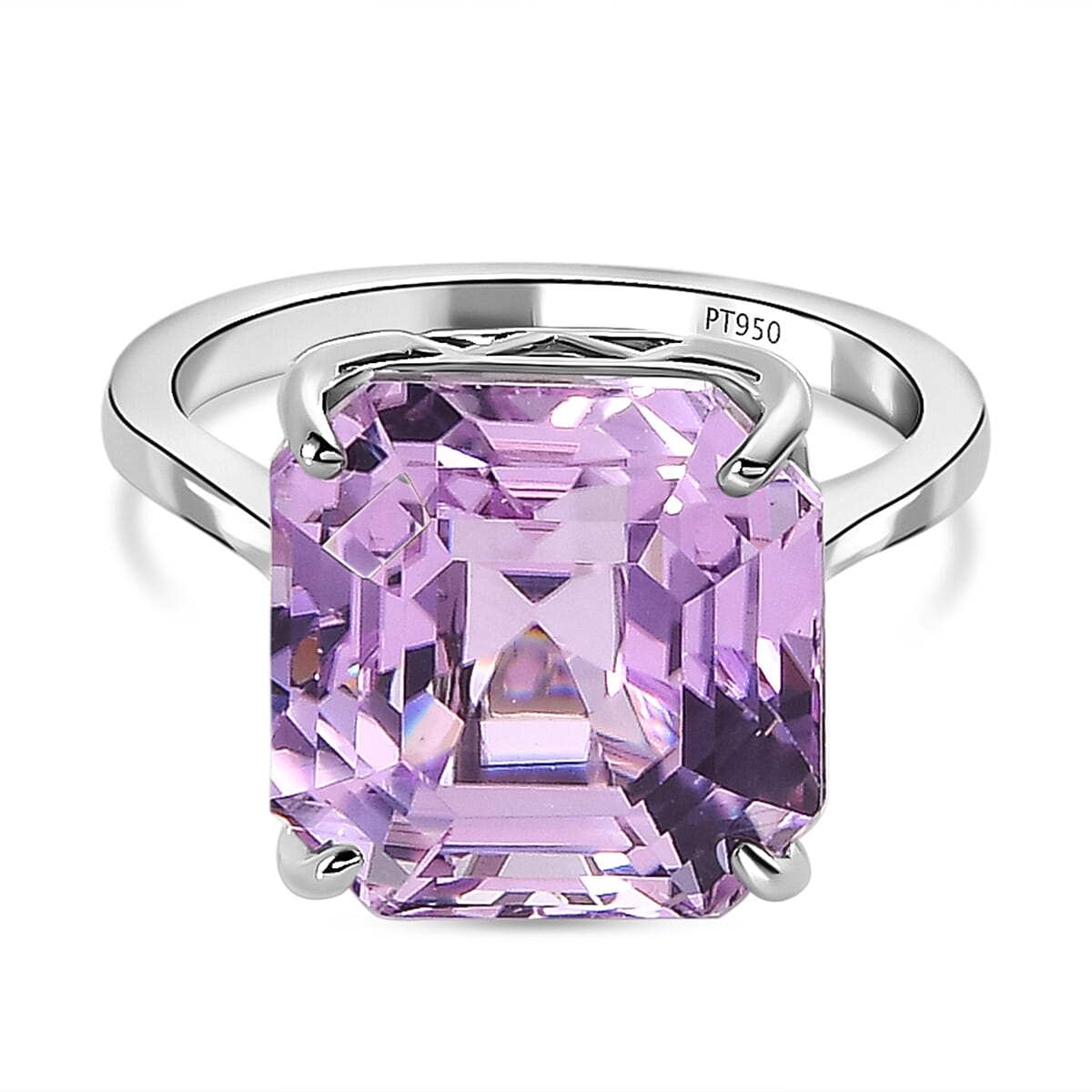 950 Platinum AAAA Patroke Kunzite (Asscher Cut) Solitaire Ring 10.14 Ct, Platinum Wt. 5.00 Gms.