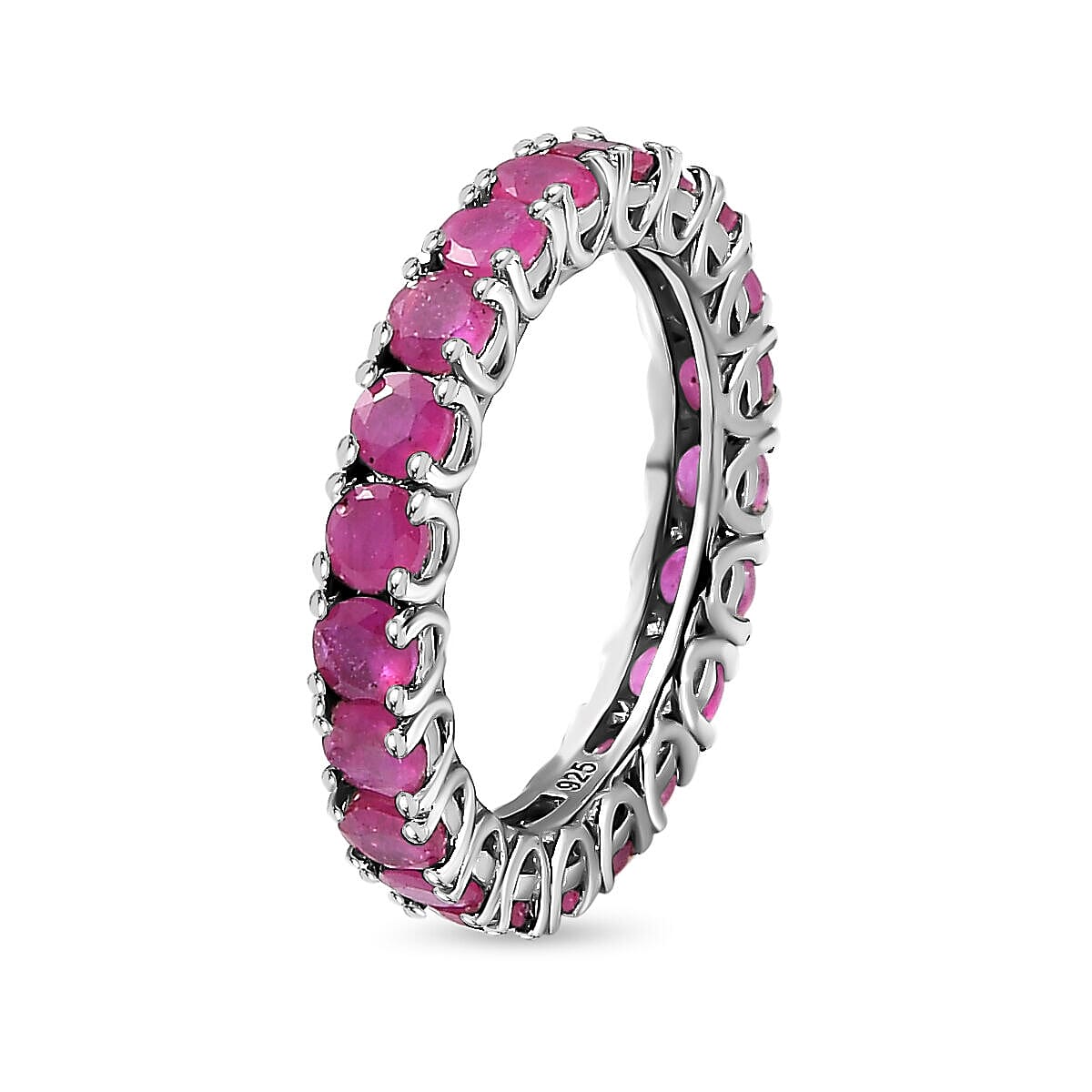 African Ruby Eternity Band Ring in Platinum Overlay Sterling Silver 4.00 Ct