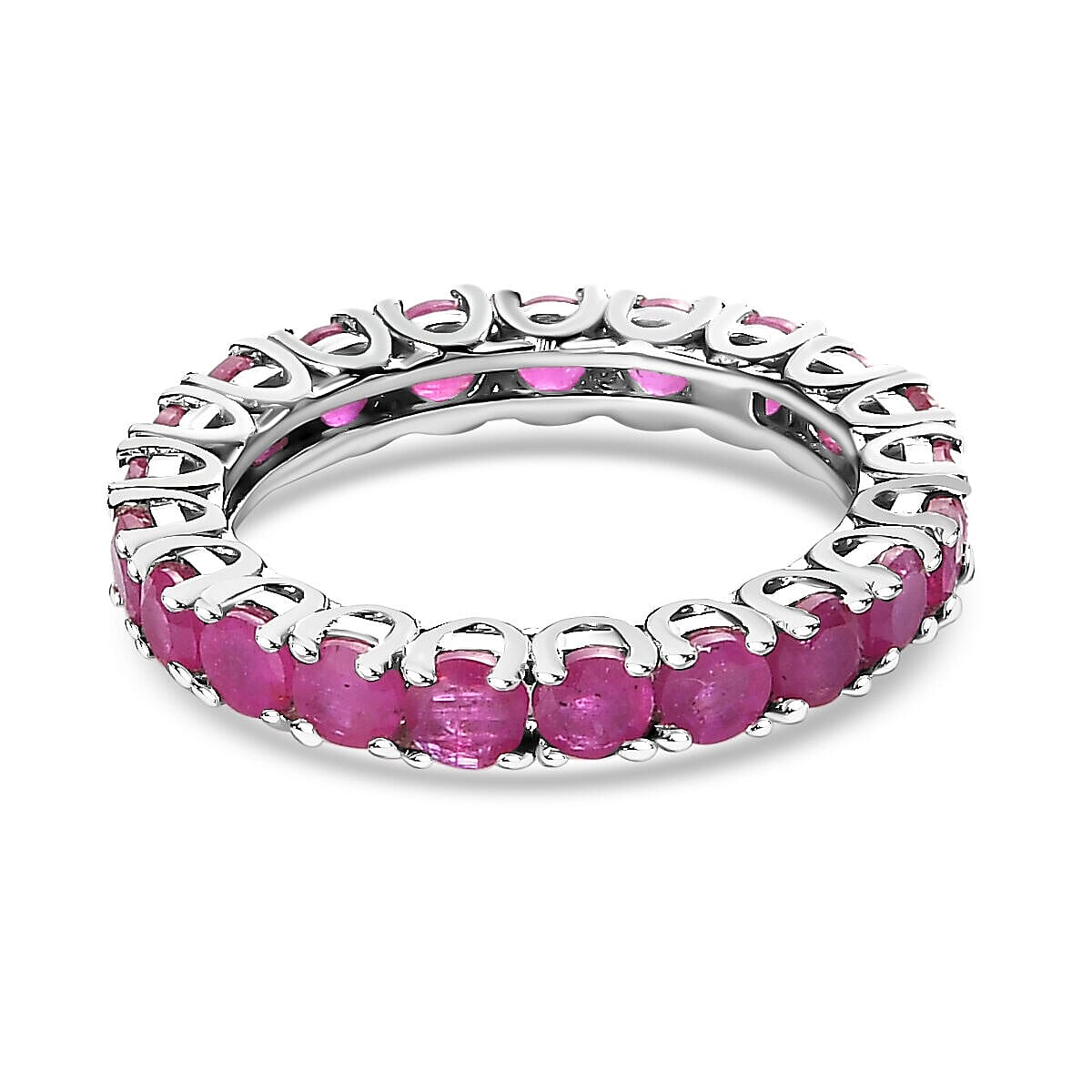 African Ruby Eternity Band Ring in Platinum Overlay Sterling Silver 4.00 Ct