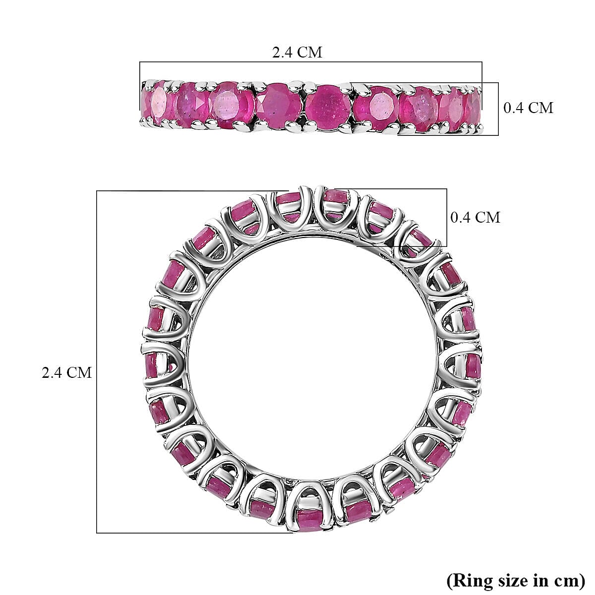 African Ruby Eternity Band Ring in Platinum Overlay Sterling Silver 4.00 Ct