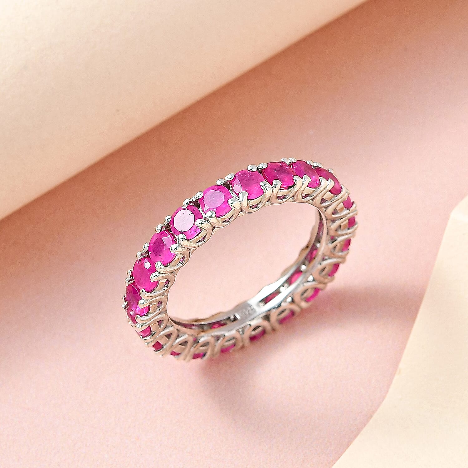 African Ruby Eternity Band Ring in Platinum Overlay Sterling Silver 4.00 Ct