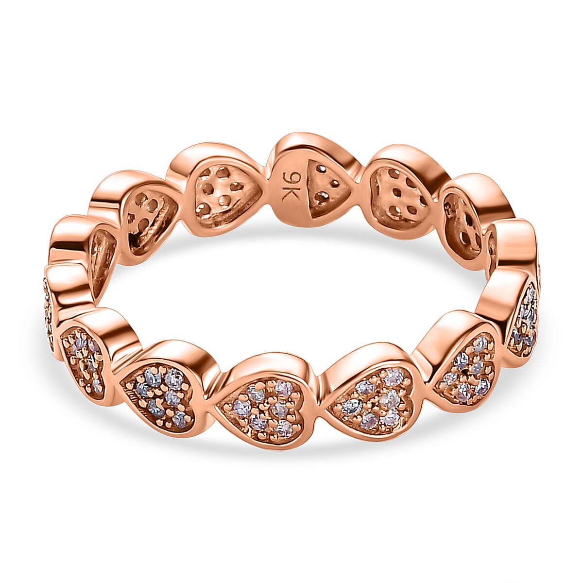 9K Rose Gold SGL Certified Natural Pink Diamond (I3)  Heart Band Ring 0.33 Ct.