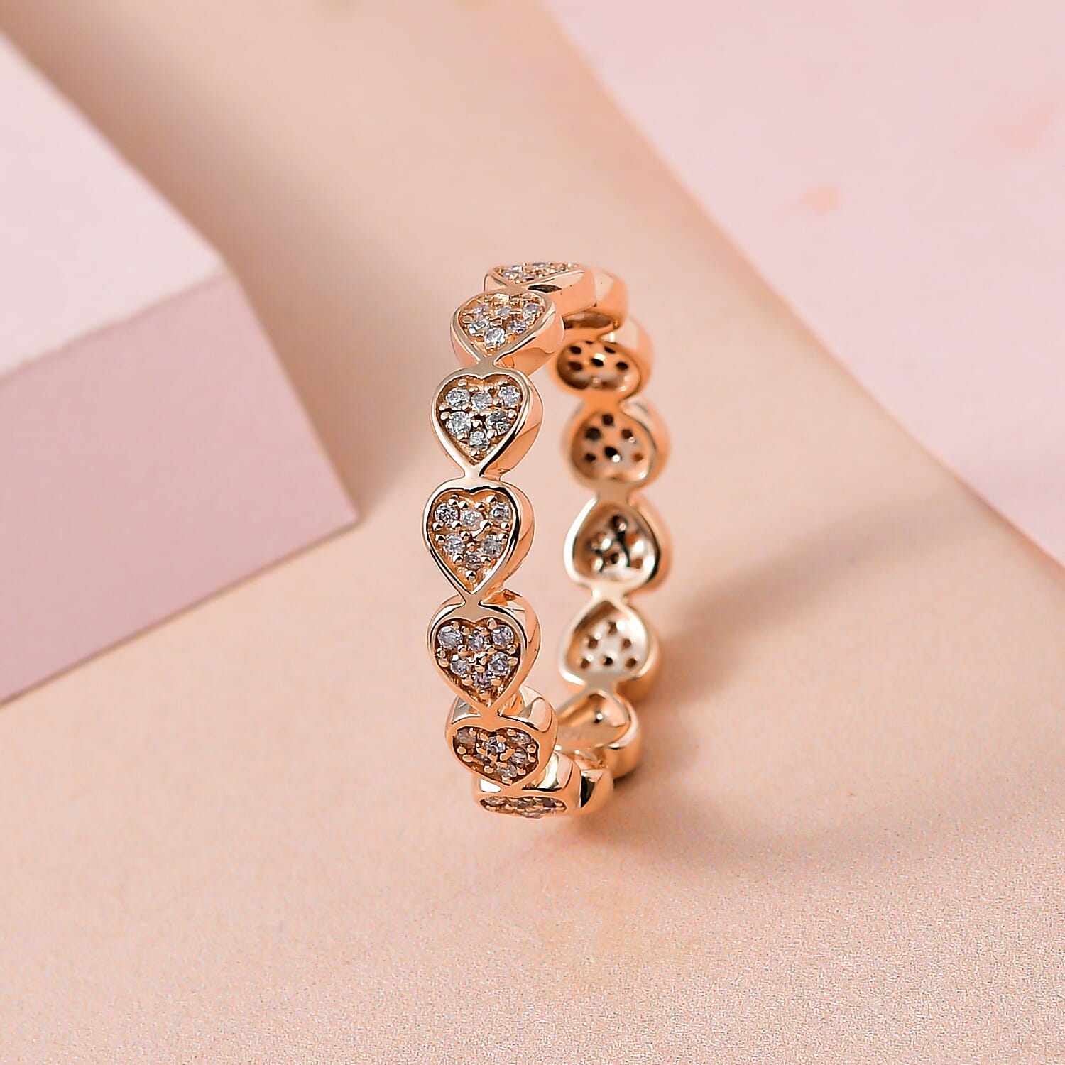 9K Rose Gold SGL Certified Natural Pink Diamond (I3)  Heart Band Ring 0.33 Ct.