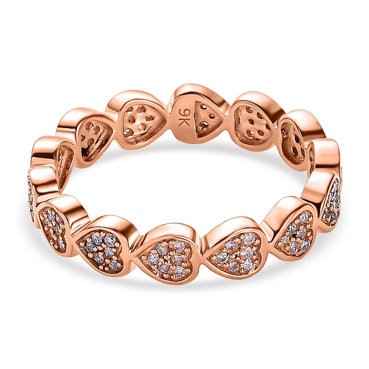 9K Rose Gold SGL Certified Natural Pink Diamond (I3) Heart Band Ring 0.33 Ct.