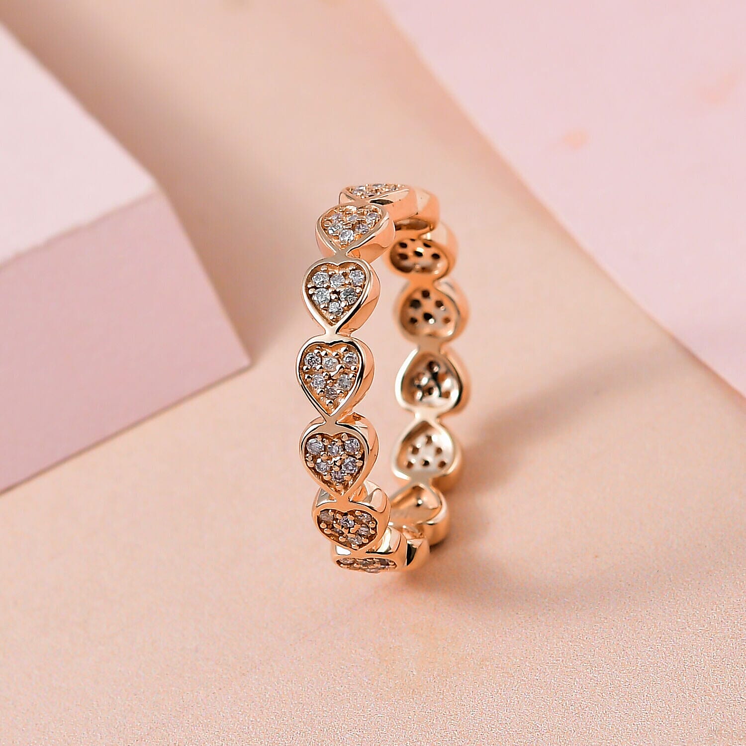 9K Rose Gold SGL Certified Natural Pink Diamond (I3) Heart Band Ring 0.33 Ct.