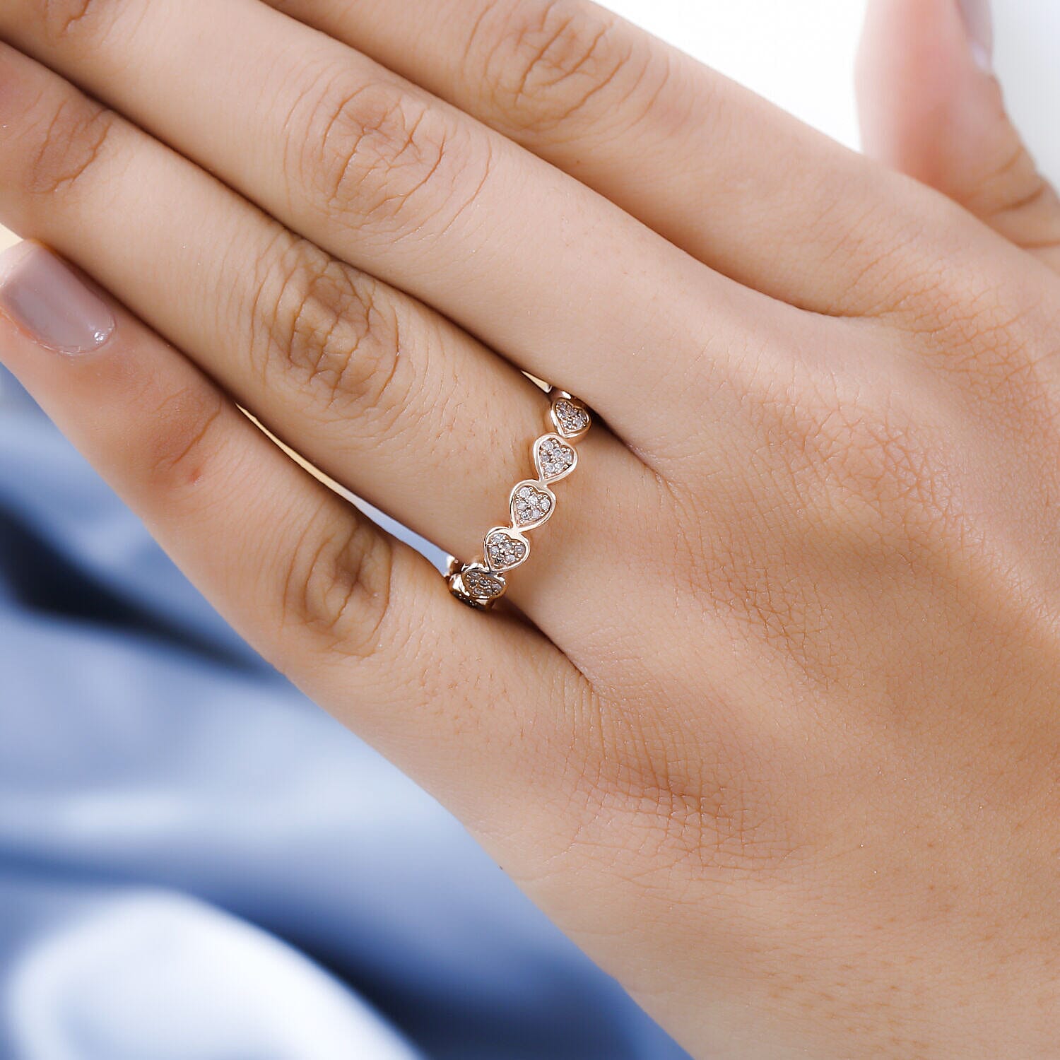 9K Rose Gold SGL Certified Natural Pink Diamond (I3) Heart Band Ring 0.33 Ct.