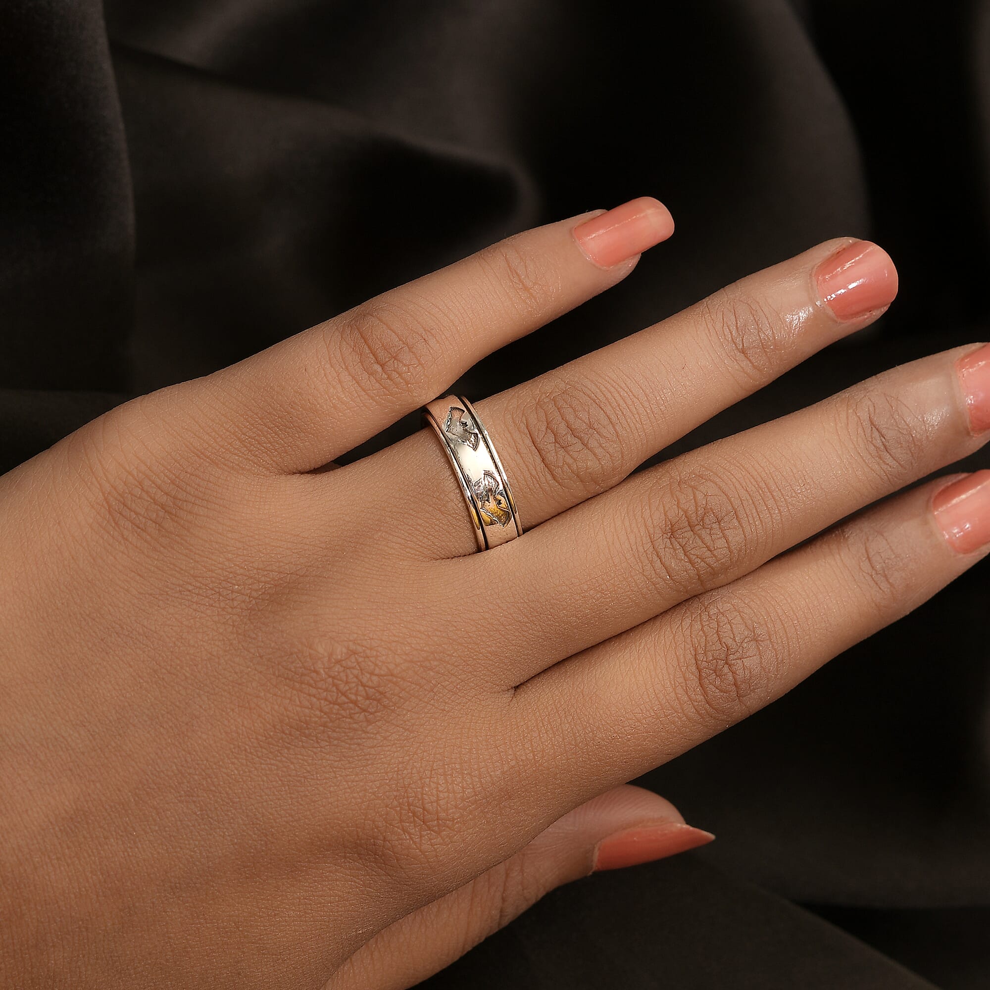 Platinum Overlay Sterling Silver Spinner Bat Ring