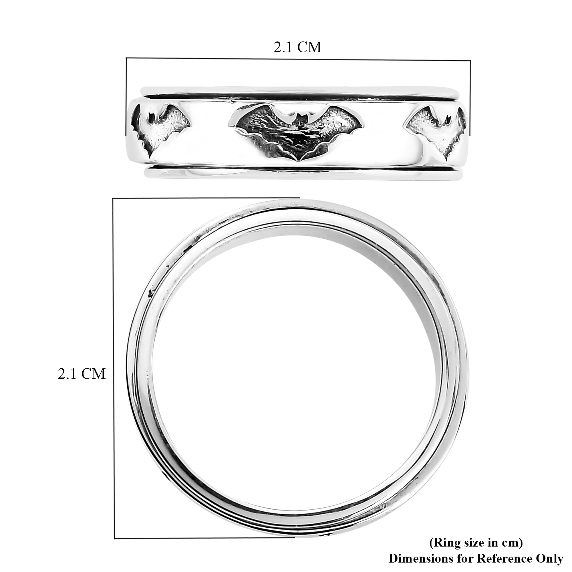 Platinum Overlay Sterling Silver Spinner Bat Ring