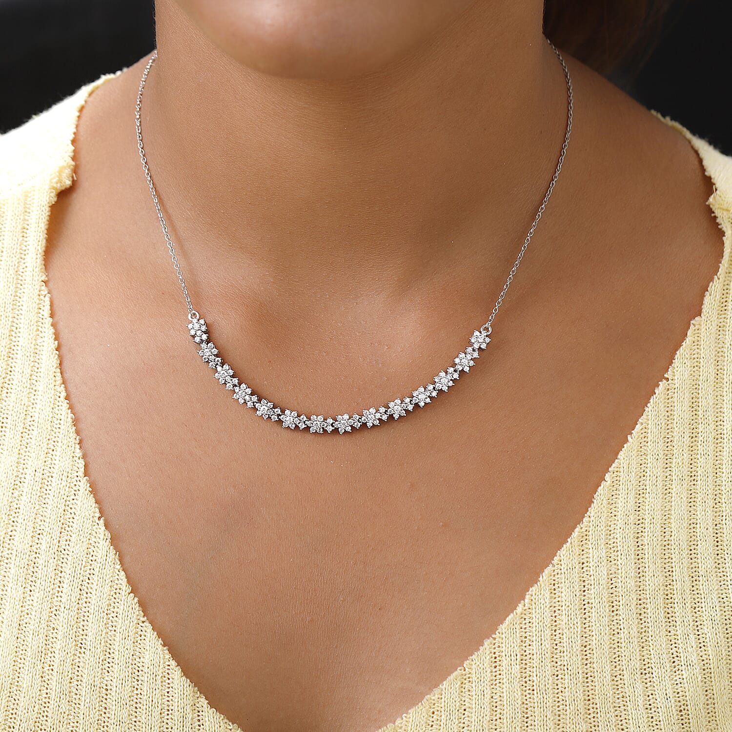 Lustro Stella Platinum Overlay Sterling Silver Necklace (Size 18) Made with Finest CZ 3.54 Ct.