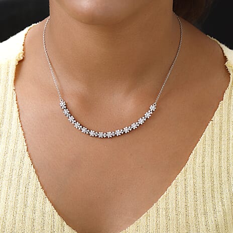 Lustro Stella Platinum Overlay Sterling Silver Necklace (Size 18) Made with Finest CZ 3.54 Ct.