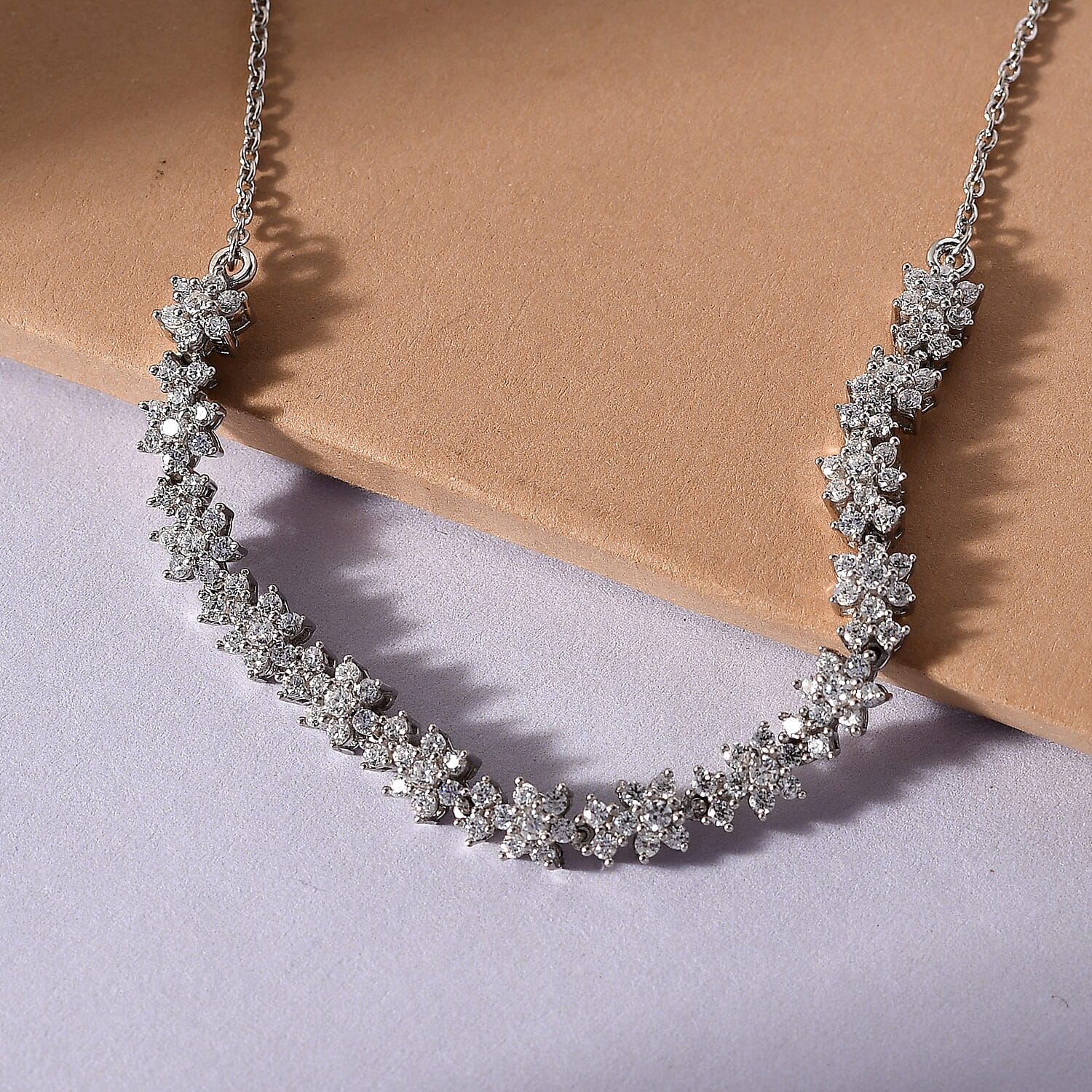 Lustro Stella Platinum Overlay Sterling Silver Necklace (Size 18) Made with Finest CZ 3.54 Ct.