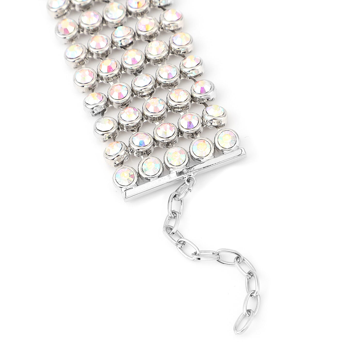 White Aurora Borealis Crystal Bracelet With GiftBox (Size - 7.5 with 2 inch Extender) in Silver Tone