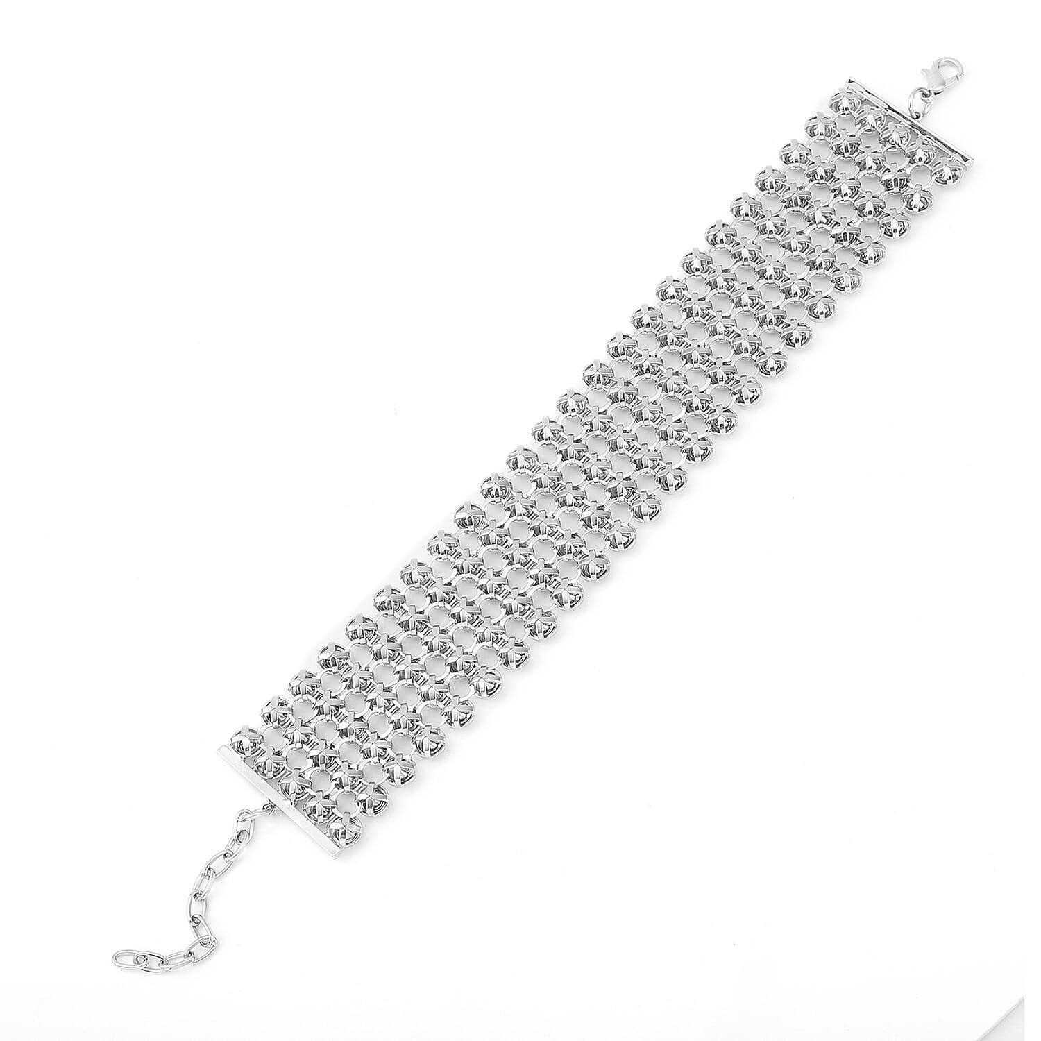 White Aurora Borealis Crystal Bracelet With GiftBox (Size - 7.5 with 2 inch Extender) in Silver Tone