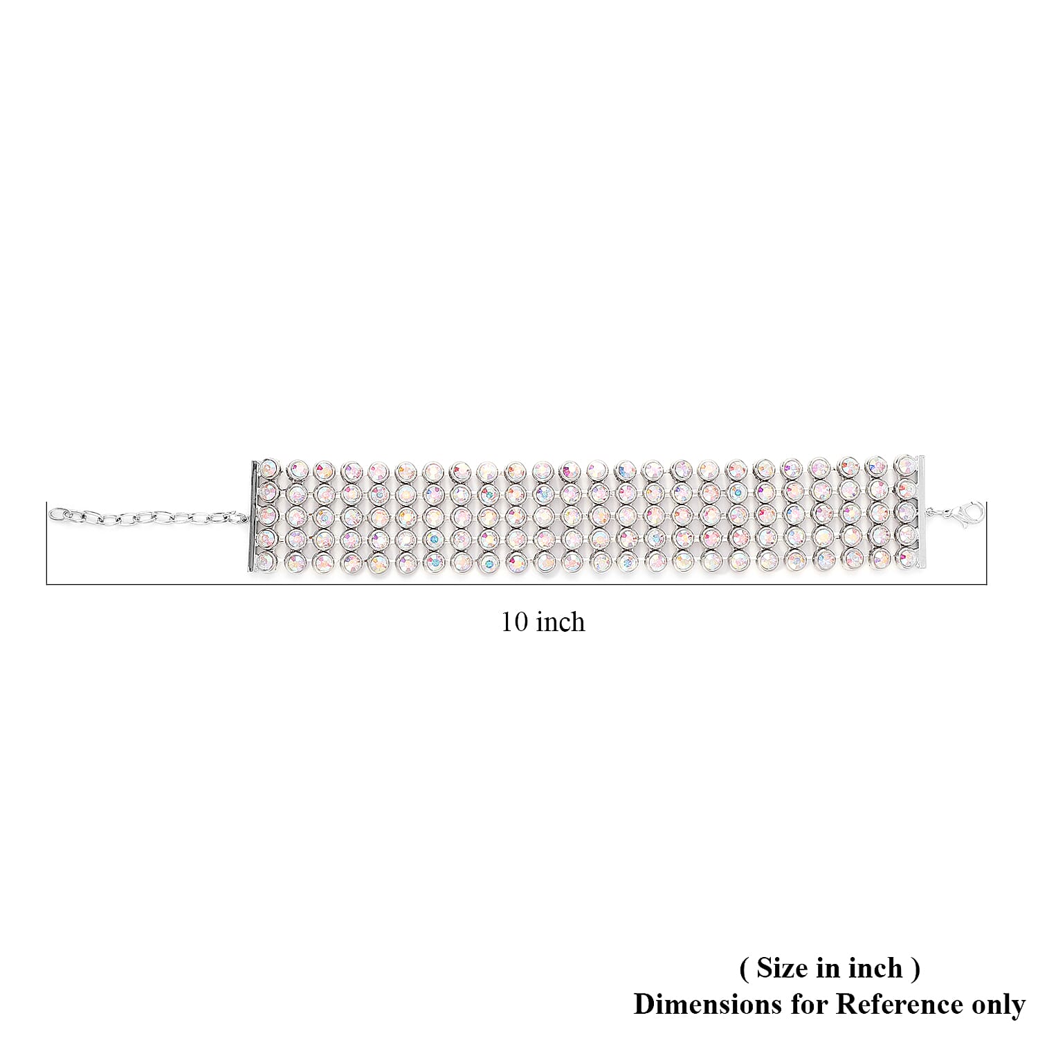 White Aurora Borealis Crystal Bracelet With GiftBox (Size - 7.5 with 2 inch Extender) in Silver Tone