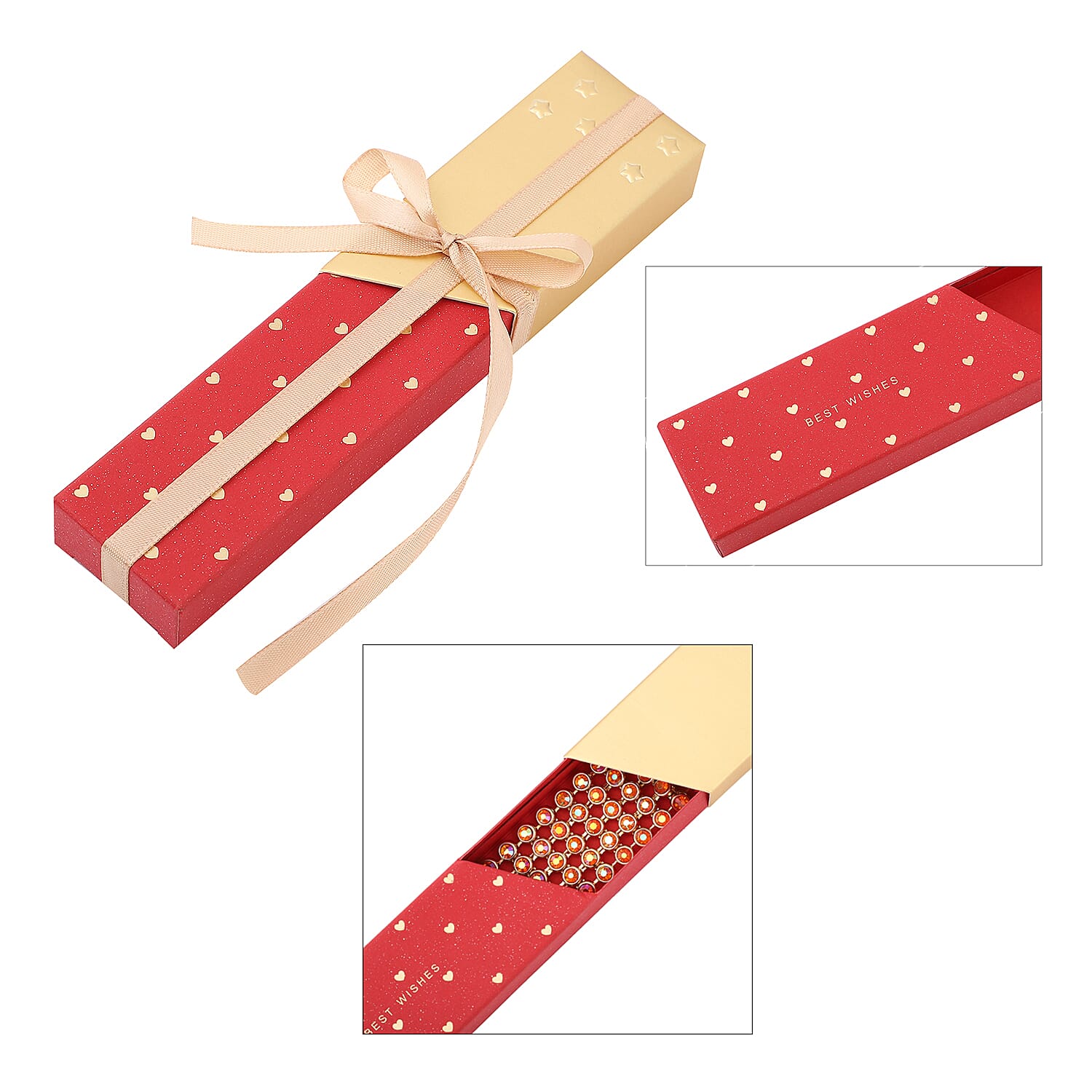 Orange Magic Crystal Bracelet With Gift Box (Size - 7.5 with 2 inch Extender) in Yellow Gold Tone