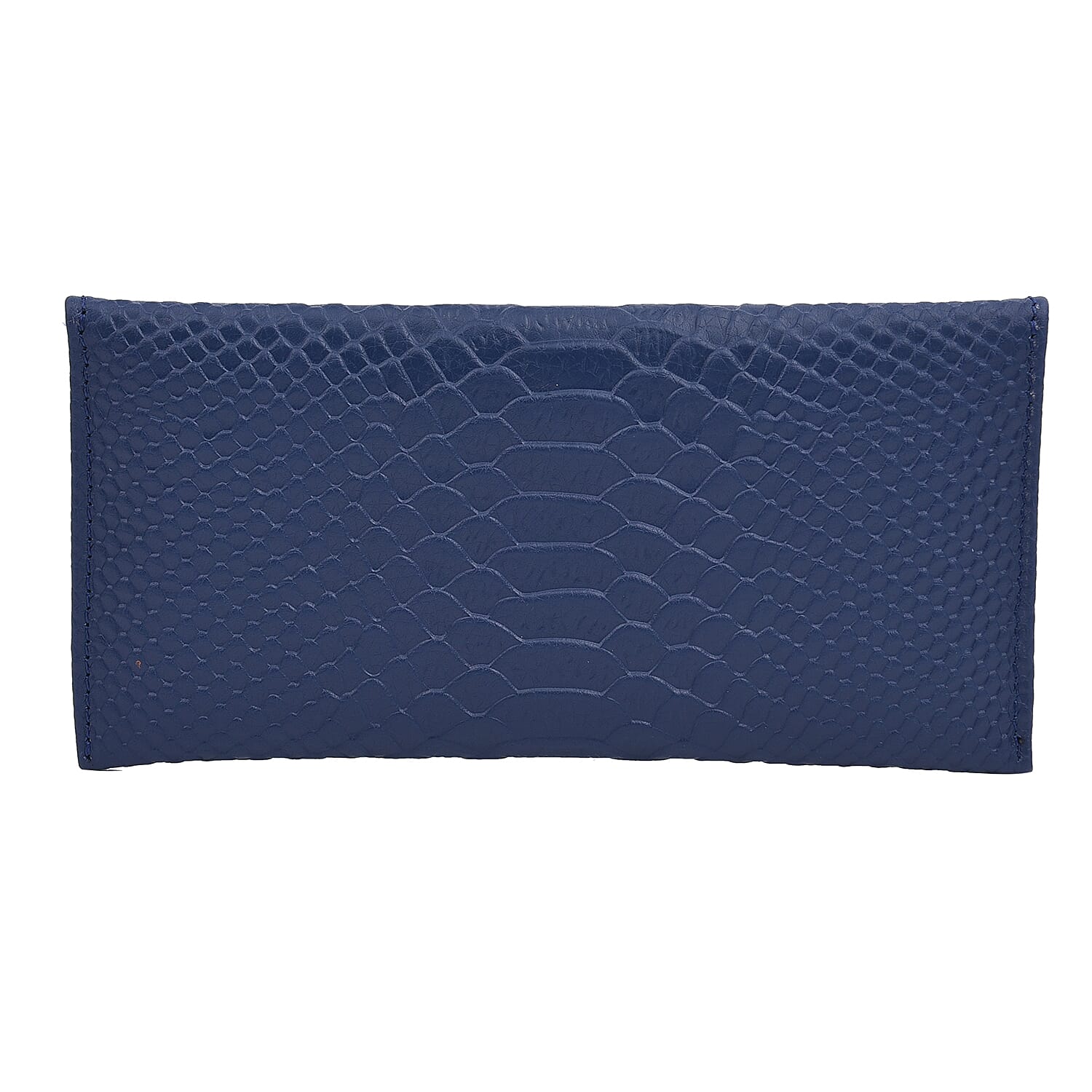 Genuine Leather RFID Protected Snakeskin Pattern Long Size Wallet with Magnetic Closure   Navy