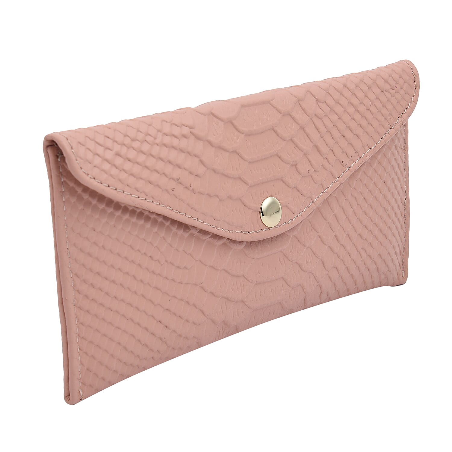 100% Genuine Leather Snakeskin Pattern Long Size Wallet with Magnetic Closure (Size 20x10Cm) - Pink