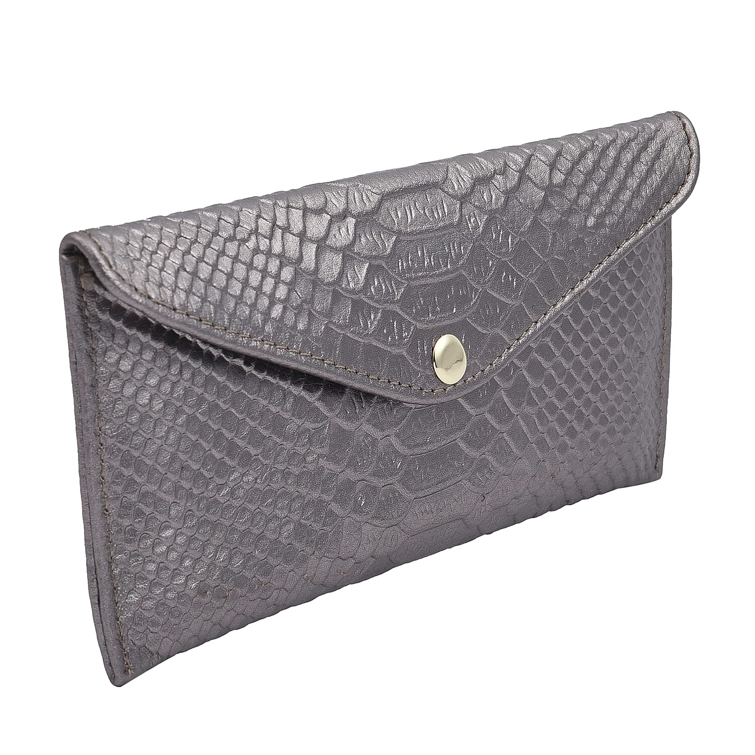 100% Genuine Leather Snakeskin Pattern Long Size Wallet with Magnetic Closure (Size 20x10Cm) - Metallic