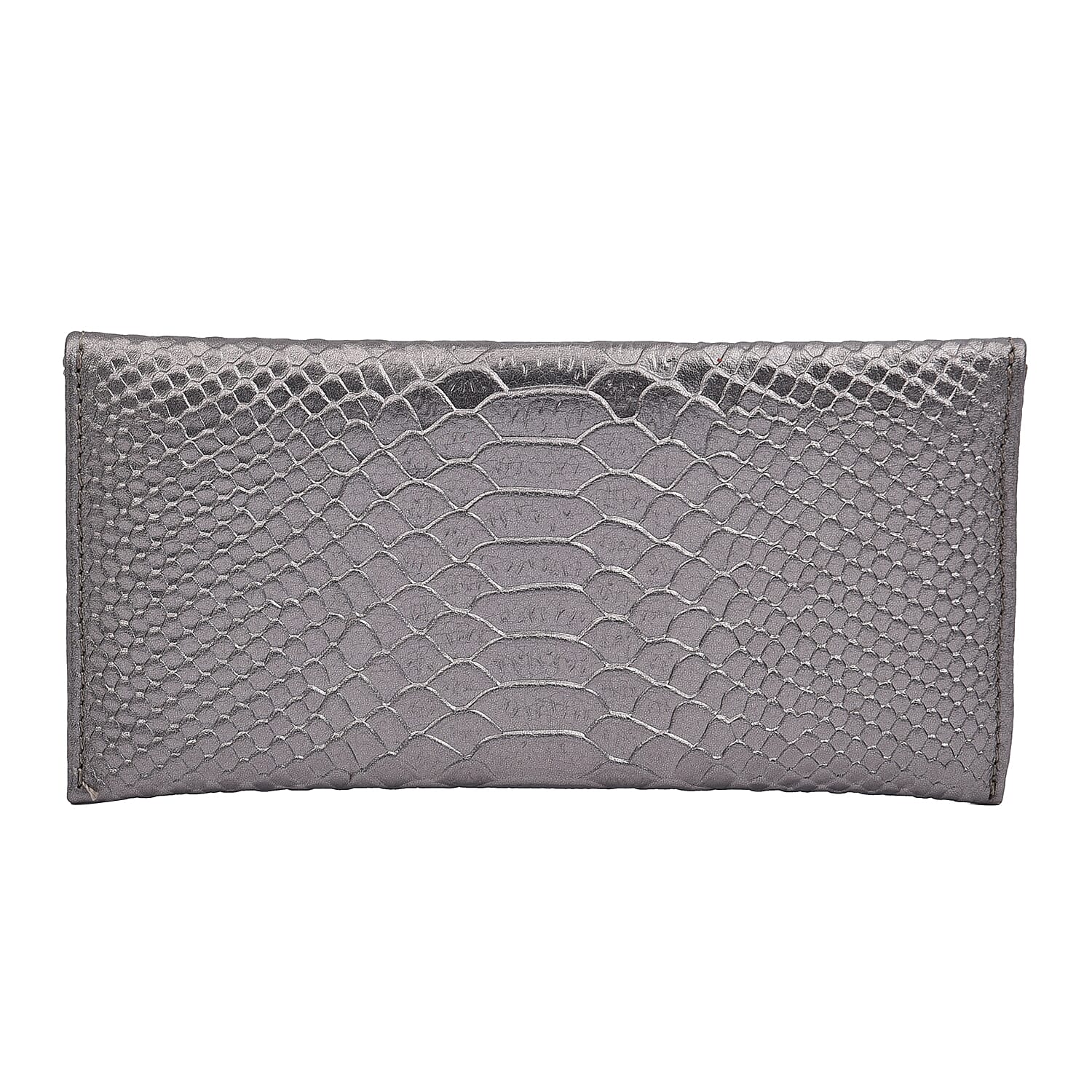 100% Genuine Leather Snakeskin Pattern Long Size Wallet with Magnetic Closure (Size 20x10Cm) - Metallic