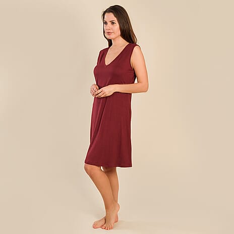 Tamsy V-Neck Sleeveless Dress (Size L,16-18) - Burgundy