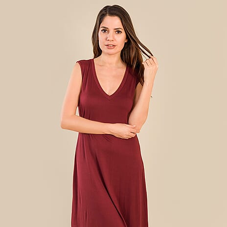 Tamsy V-Neck Sleeveless Dress (Size XL,20-22) - Burgundy