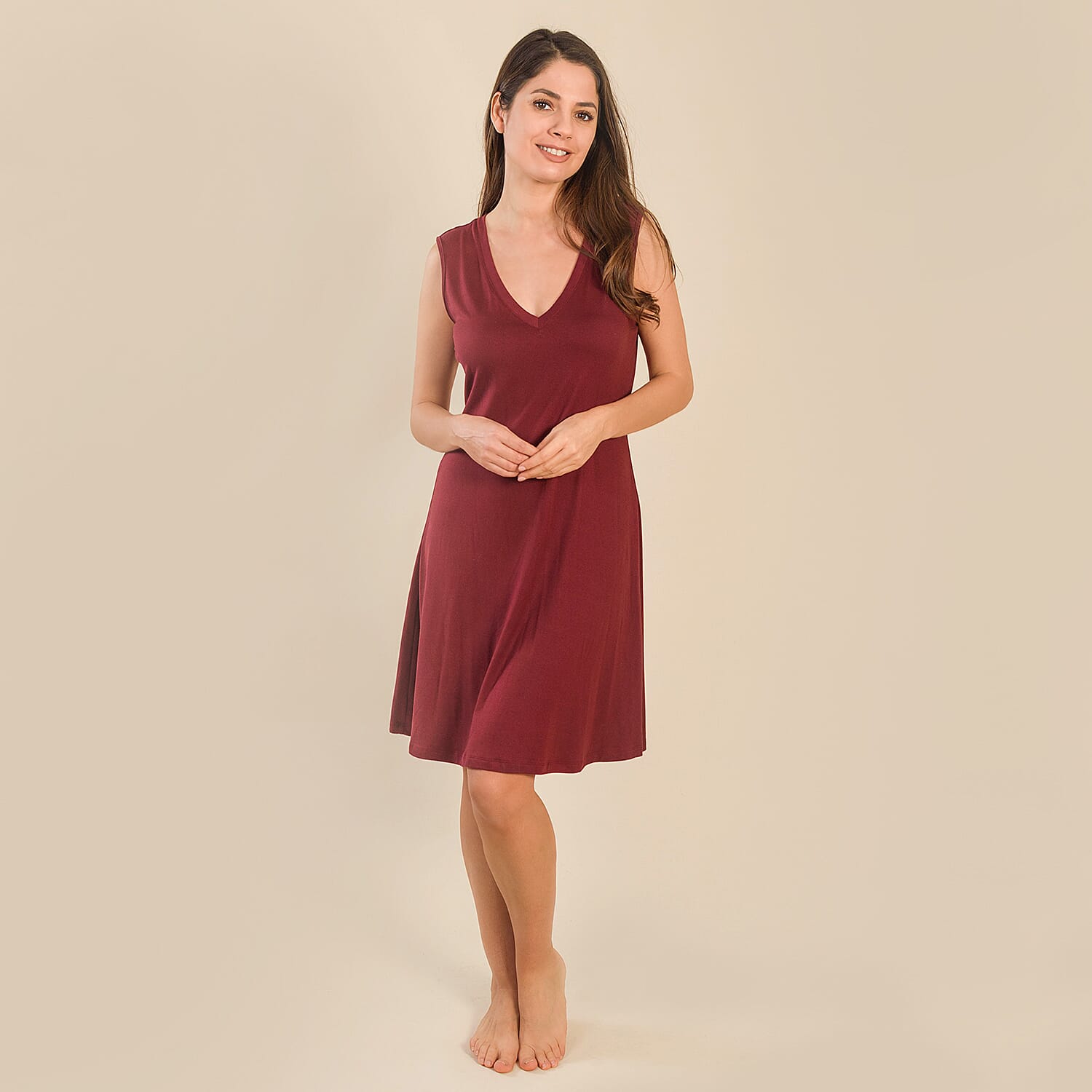 Tamsy V-Neck Sleeveless Dress (Size XXL,24-26) - Burgundy