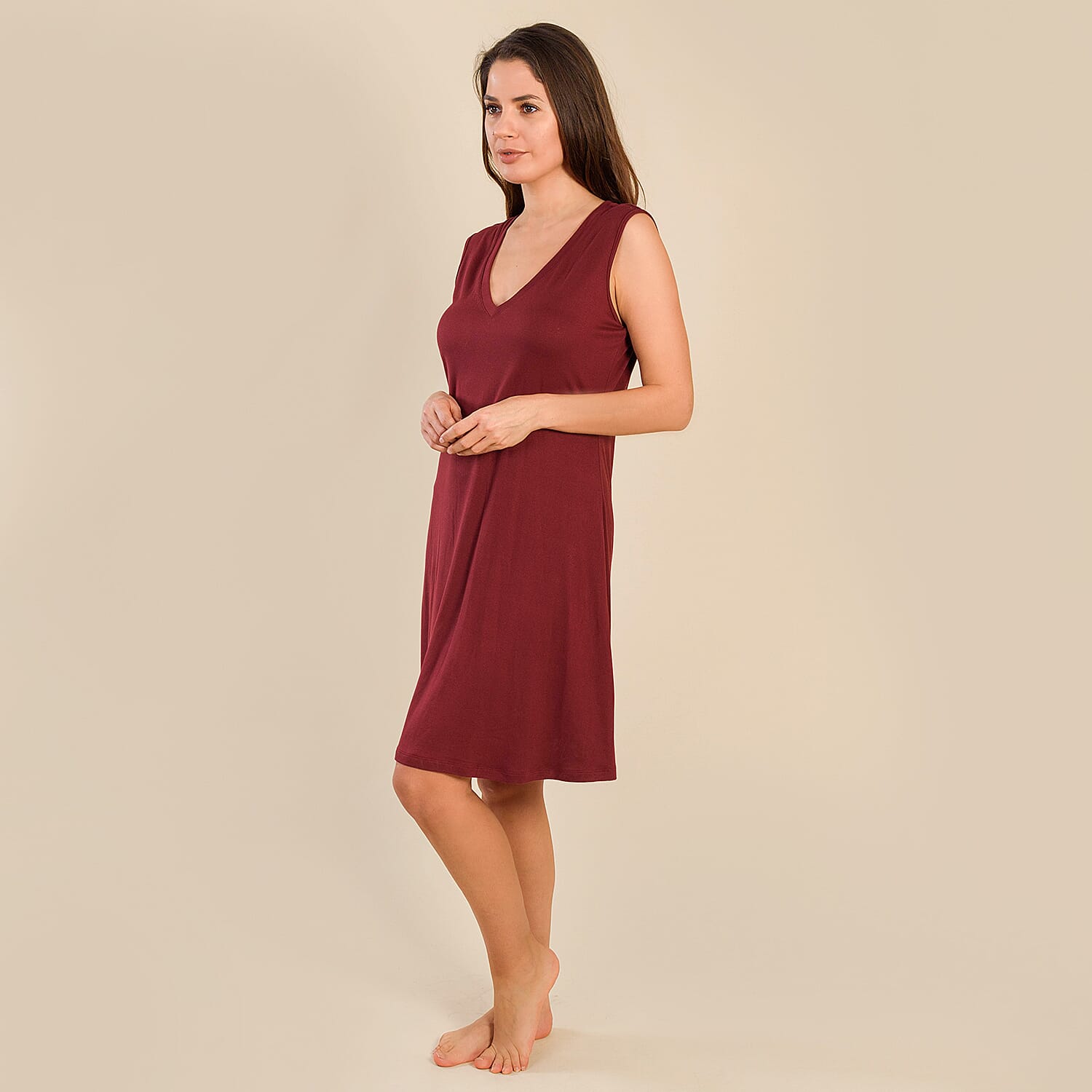 Tamsy V-Neck Sleeveless Dress (Size XXL,24-26) - Burgundy