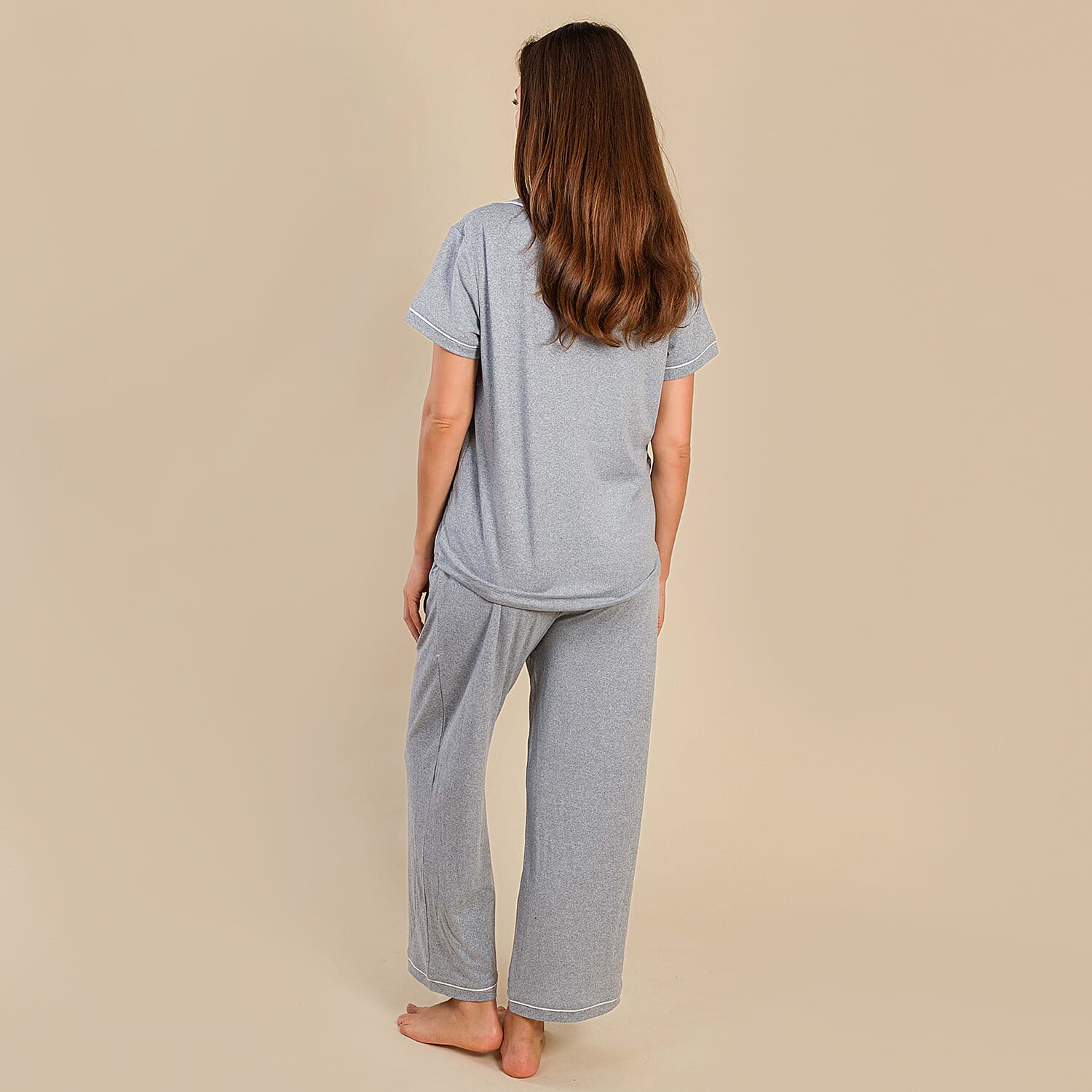 OTO - Tamsy Jersey Button Through Rever Collar Pyjama Set - Burgundy