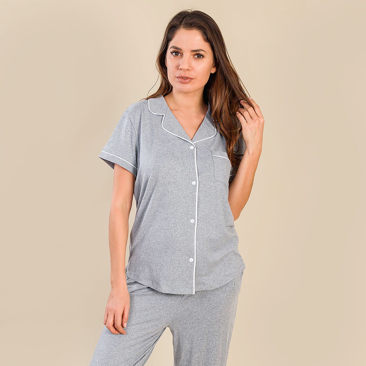 OTO - Tamsy Jersey Button Through Rever Collar Pyjama Set - Burgundy