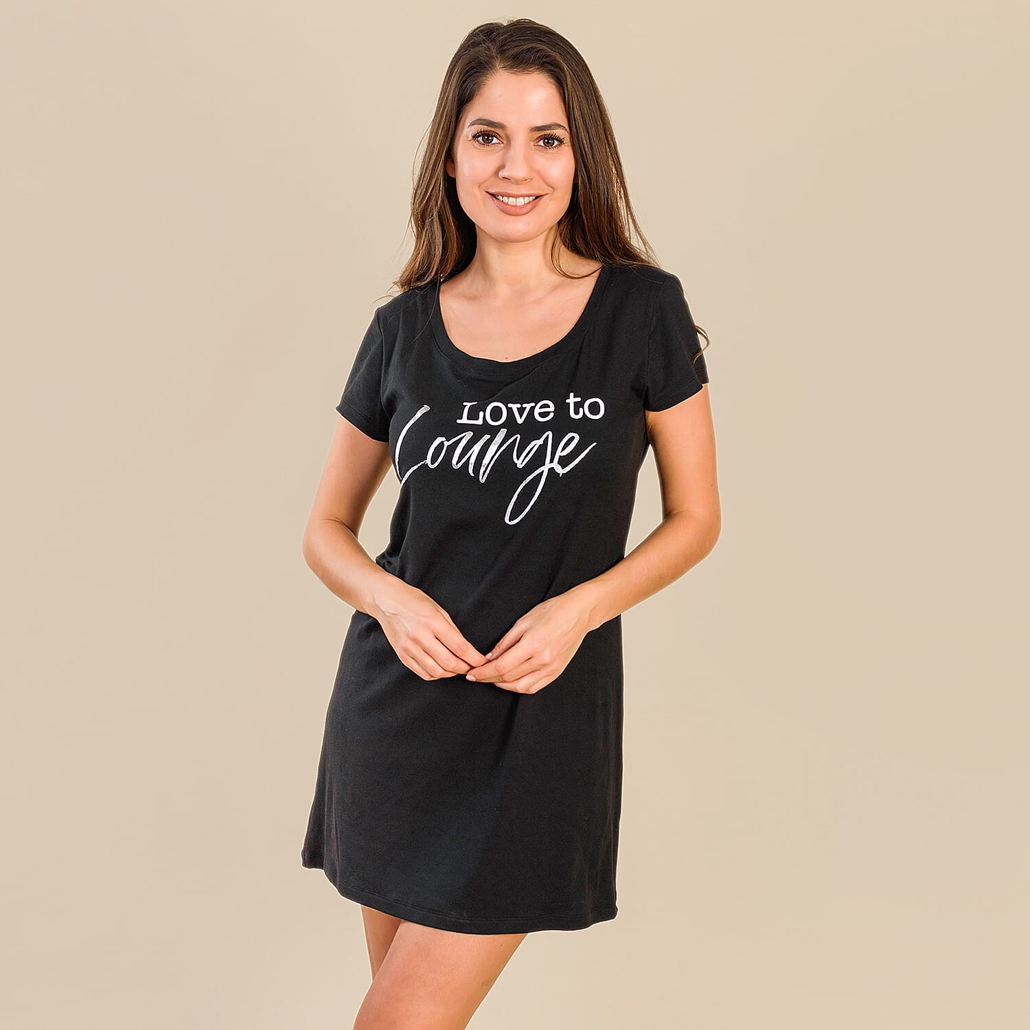 Tamsy Jersey Lounge Tee with Slogan (Size L) - Black