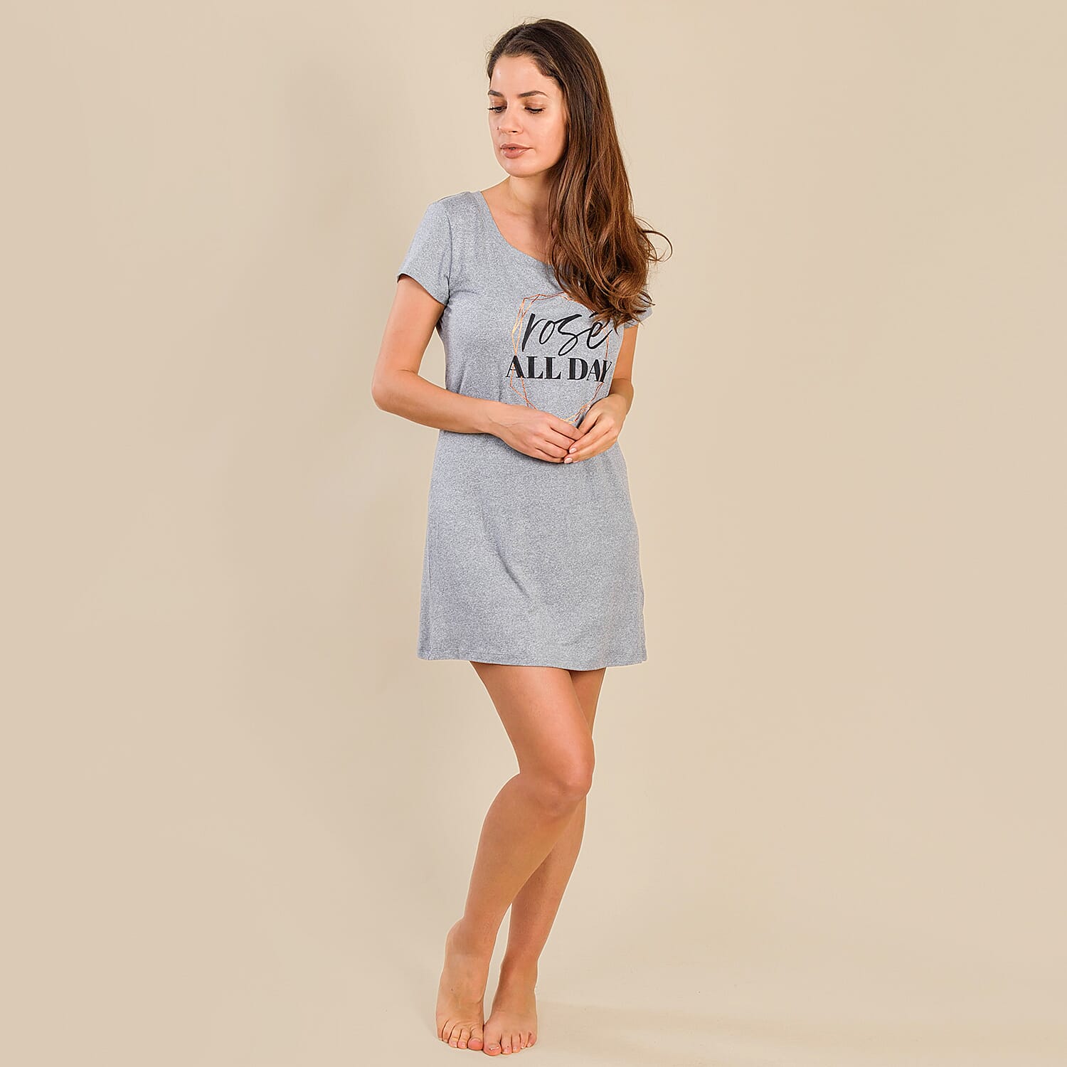Tamsy Jersey Short Nightdress with Slogan - Black