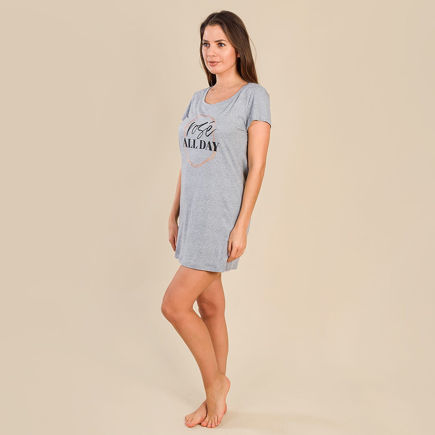 Tamsy Jersey Short Nightdress with Slogan - Black