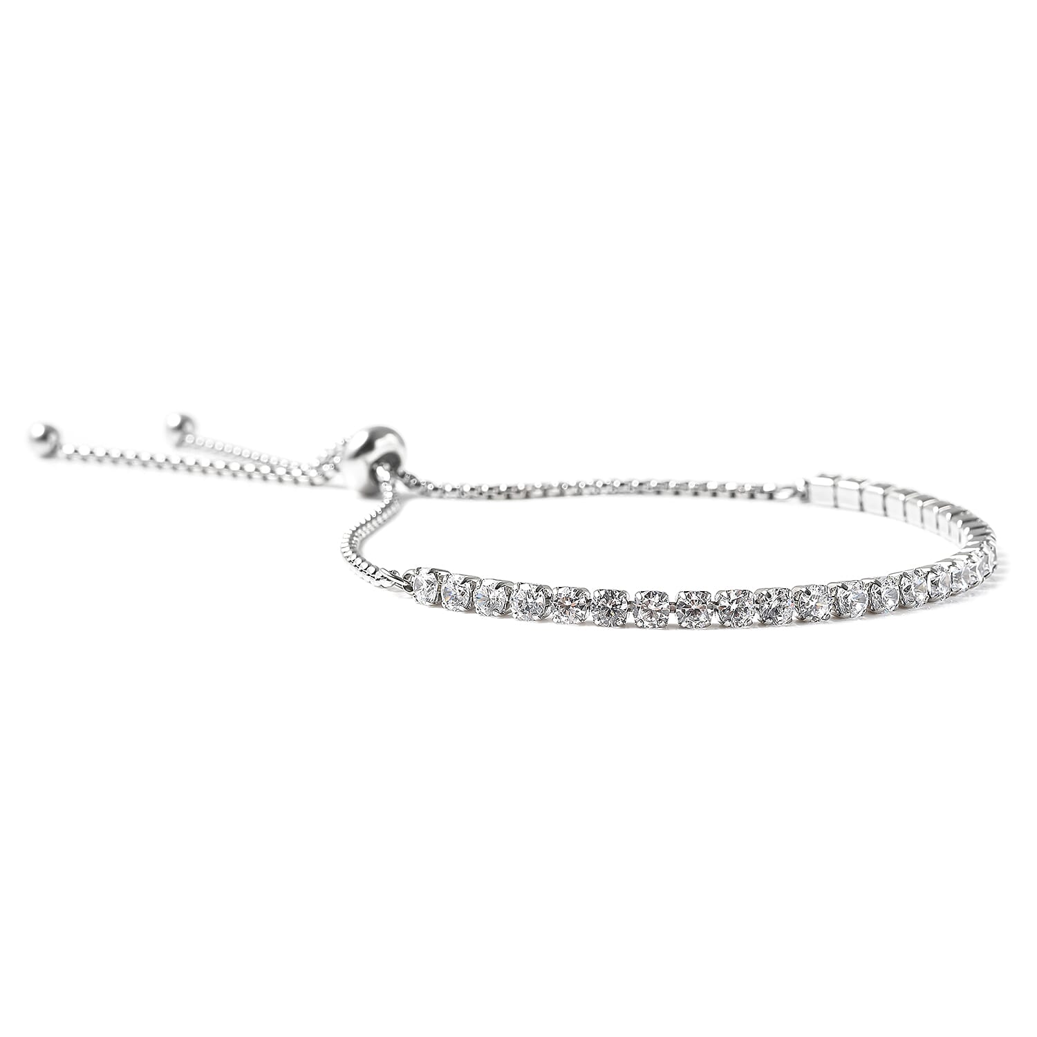 Simulated Diamond Bracelet (Size 6-9 inch Adjustable) in Silver Tone