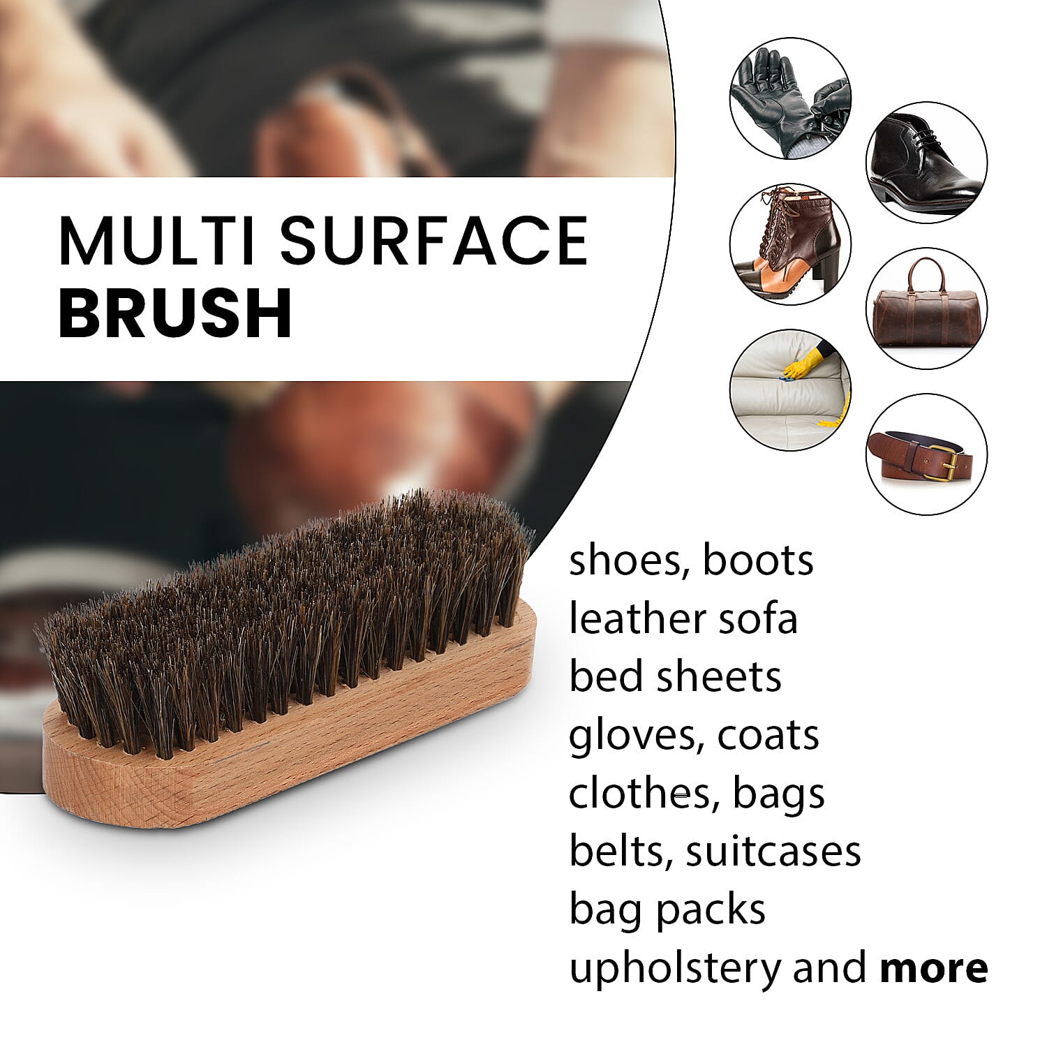 Wooden Horse Hair Shoe Brush - Brown