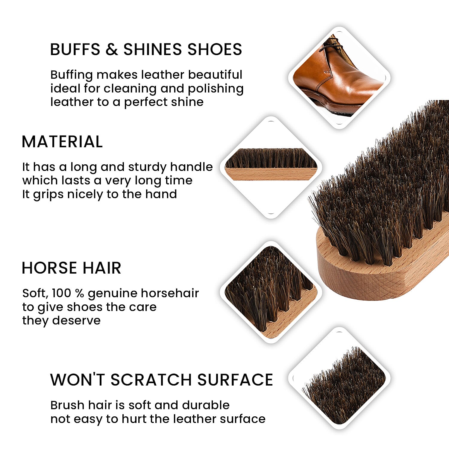 Wooden Horse Hair Shoe Brush - Brown