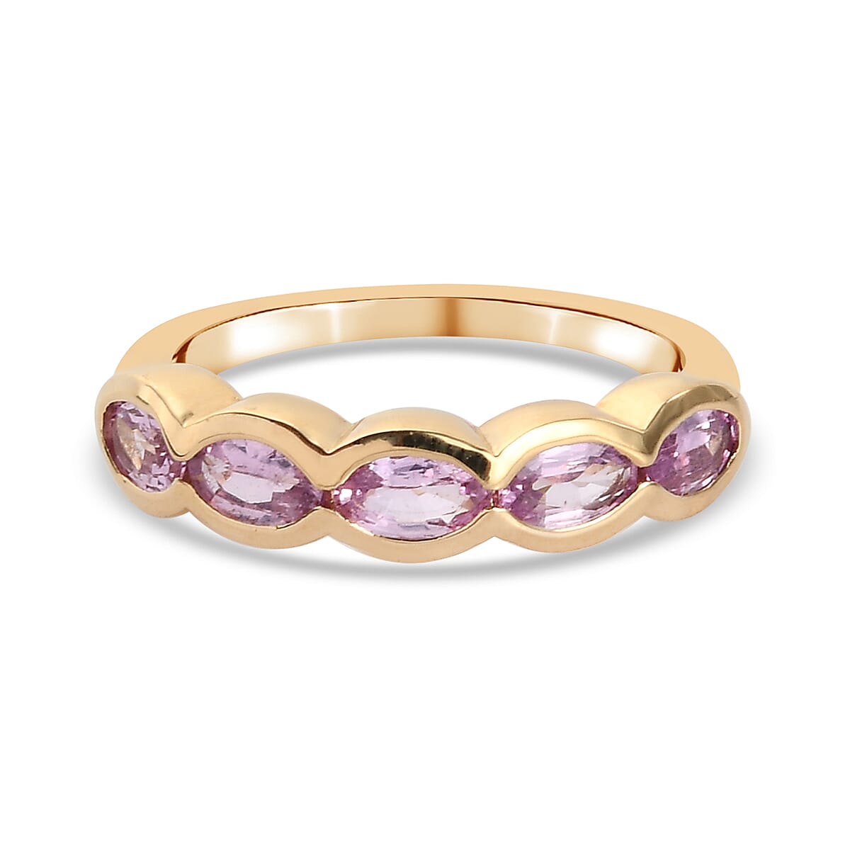 Pink Sapphire (FF) 5 Stone Ring in Yellow Gold Overlay Sterling Silver 1.28 Ct.