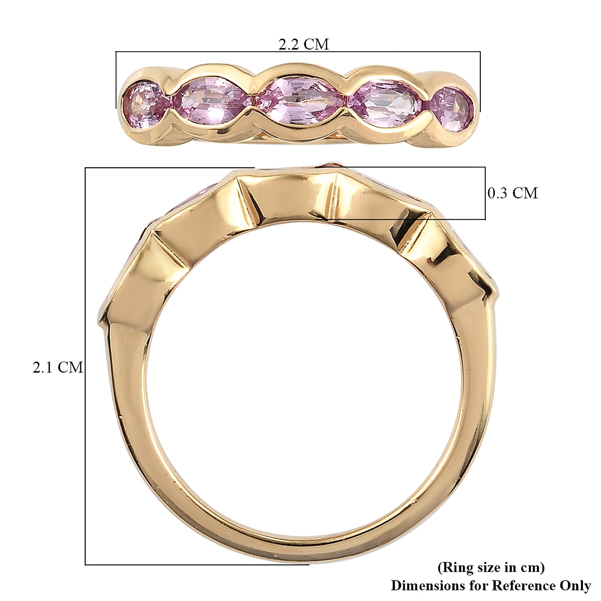 Pink Sapphire (FF) 5 Stone Ring in Yellow Gold Overlay Sterling Silver 1.28 Ct.