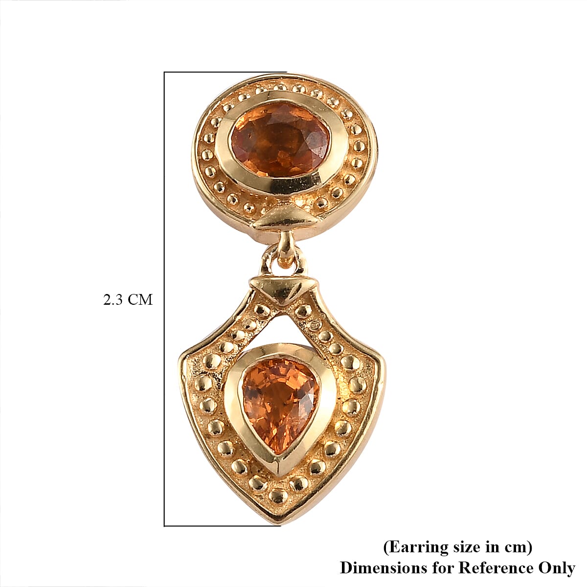 Orange Sapphire Dangle Earrings (with Push Back) in Yellow Gold Overlay Sterling Silver 1.68 Ct.